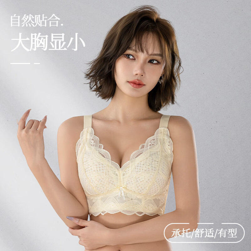 淳念(chunnian)轻薄聚拢大胸显小调整型内衣女舒适透气无痕无钢圈性感蕾丝文胸罩 RX-223-神秘黑 105B 46/105BCD通杯