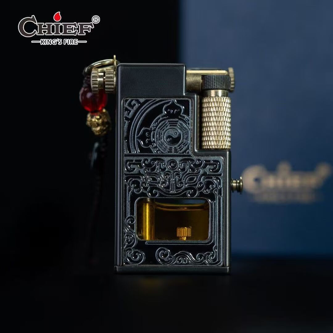 首领三代招财进宝煤油打火机双油仓待机王高档送父亲节男友礼物潮 八卦黑【礼盒装 三代升级款】 煤油打火机 豪华版【打火机+133毫升煤油+火石棉芯】 京东折扣/优惠券