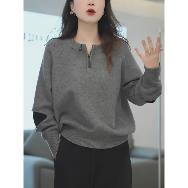 慵懒风高级感毛衣女秋冬新款宽松遮肚子显瘦内搭针织衫外穿 灰色【加厚保暖】 L （建议110-125斤）