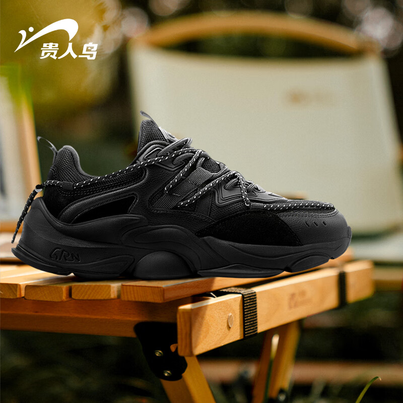 贵人鸟【皓影】贵人鸟男鞋运动鞋2025秋季新款复古休闲鞋厚底增高老爹鞋 黑色（男款） 42