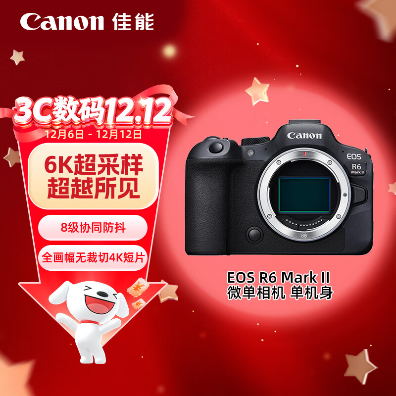 佳能（Canon）EOS R6 Mark II 全画幅微单数码相机R6二代 单机身 （约40张每秒连拍/6K超采样4K短片）