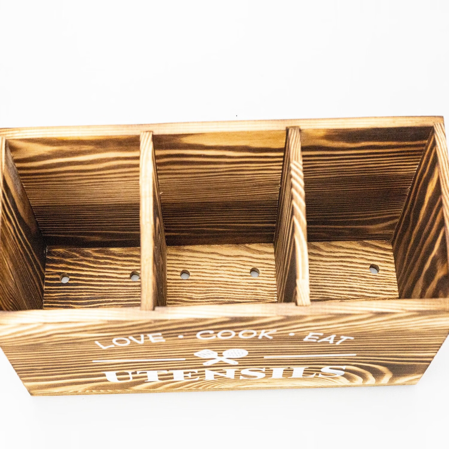 欧式刀叉收纳盒 家用厨房分格分类木质整理盒 筷子勺子餐具置物架 灰色(长30CM,宽12CM,高17CM)