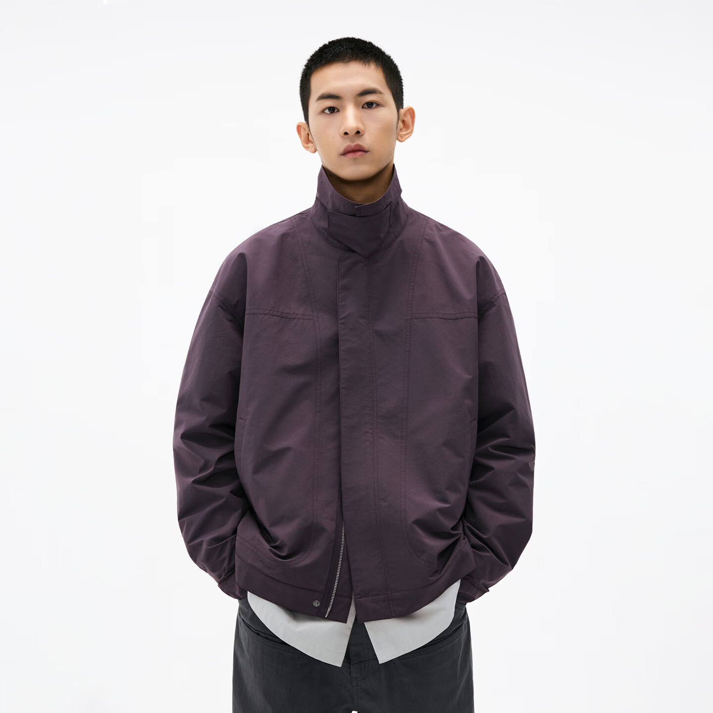 熊猫·本（ben.panda）工装立领夹克男防泼水户外休闲两用领外套2026新款 酱紫色 M