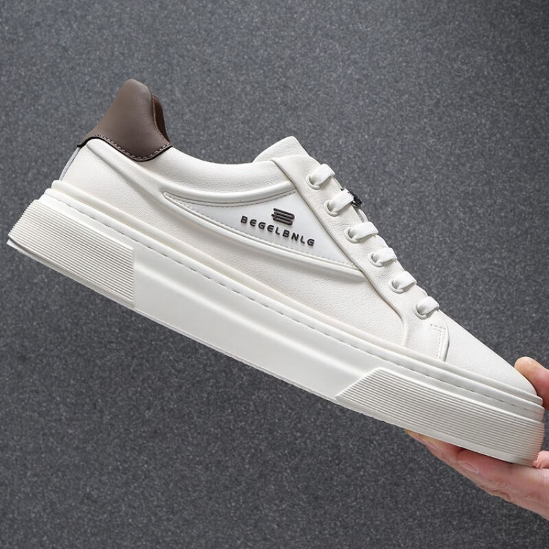 Q ZHIHE2025春季新款男士全牛皮轻便软底透气休闲皮鞋舒适百搭板鞋 白色 43 (265mm)