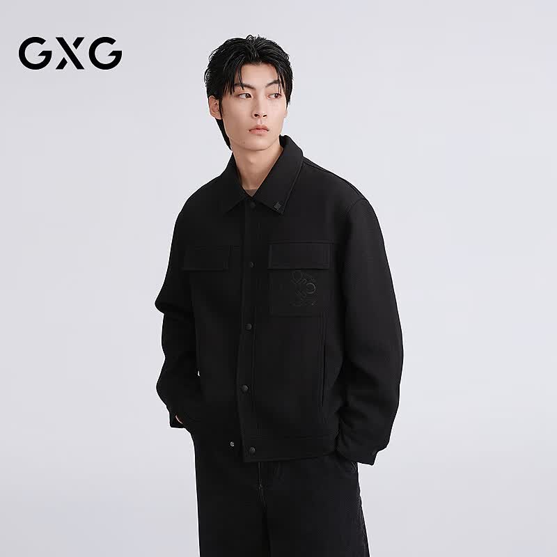GXG男装 商场同款微阔翻领夹克2026春季新品G26X211026 黑色 2XL