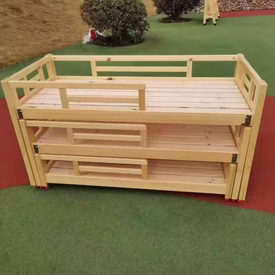 幼儿园床午睡三层四层推拉床实木抽屉式拖拉床多层午休午托床 三层推