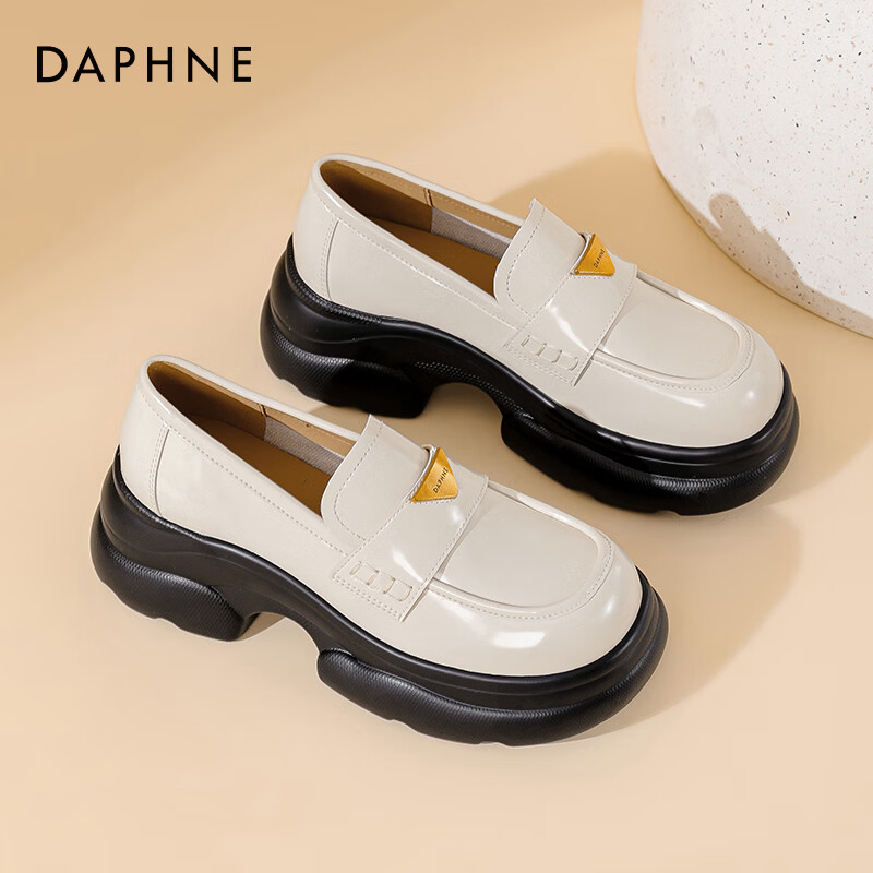 达芙妮厚底乐福鞋女2025新款秋季增高百搭单鞋女复古英伦风jk小皮鞋LP 米白色  【6.5CM厚底】 37