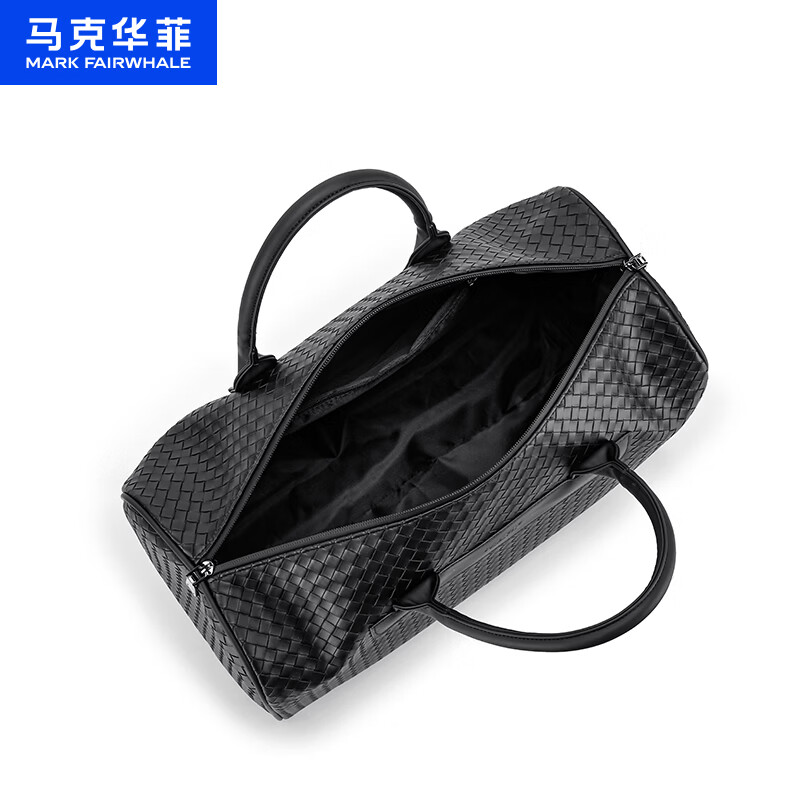 马克华菲（MARK FAIRWHALE）编织耐磨耐脏休闲手提健身包时尚简约行李包高级大容量耐用旅行包 黑色