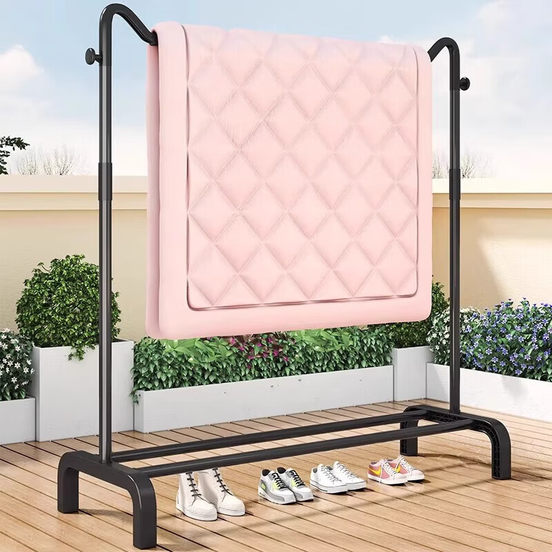 【好物优选】简易晾衣架落地室内家用阳台晒衣服的架子宿舍可移动 110cm单杆-2衣帽钩 白色