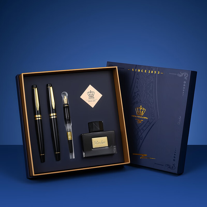 DUKE尊礼臻选列对笔套装铱金笔宝珠笔套装书法美工笔墨水替换练字签名教师节礼物3 尊礼臻选(亮黑色)