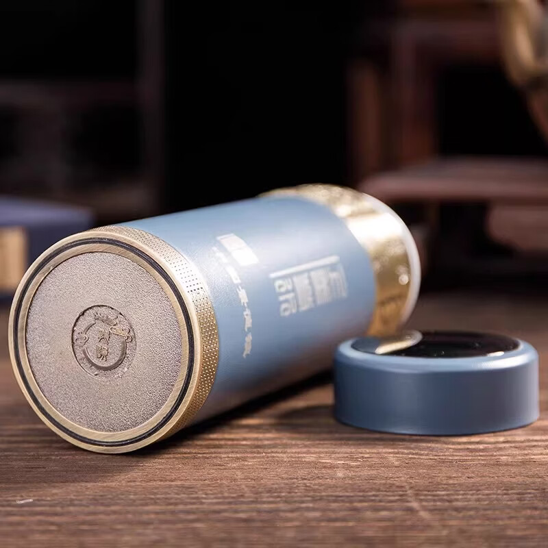 启色景德镇陶瓷内胆保温杯男女杯子高颜值商务茶水分离茶杯礼物定制 【真陶瓷内胆350ml带温度显示】金带绿色