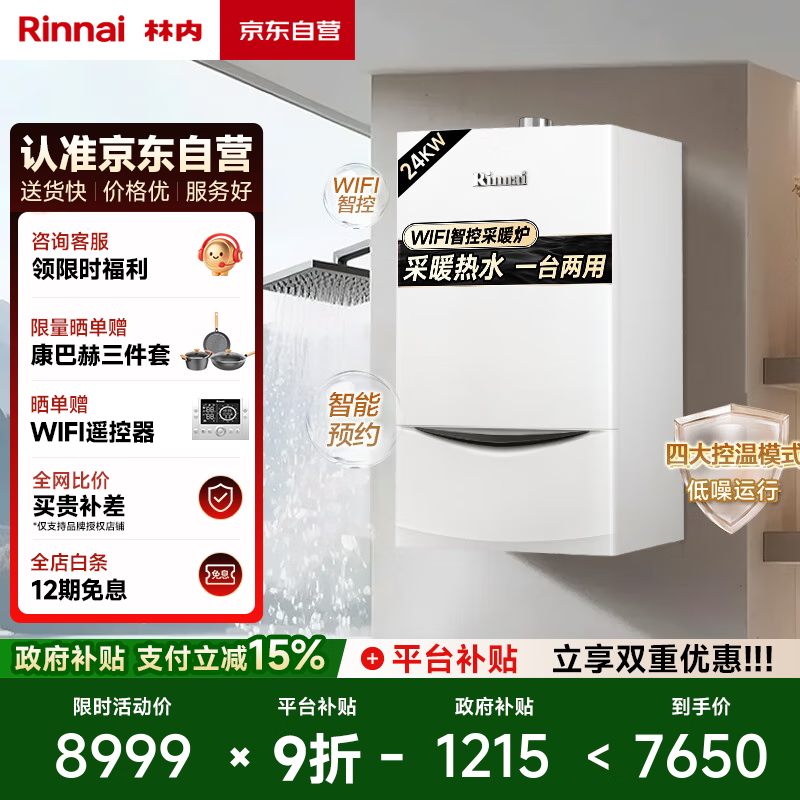 林内（Rinnai）燃气壁挂炉 【国家补贴15%】四大控温模式节能省气天然气地暖生活水两用冬季采暖锅炉RBS-24C33(L)