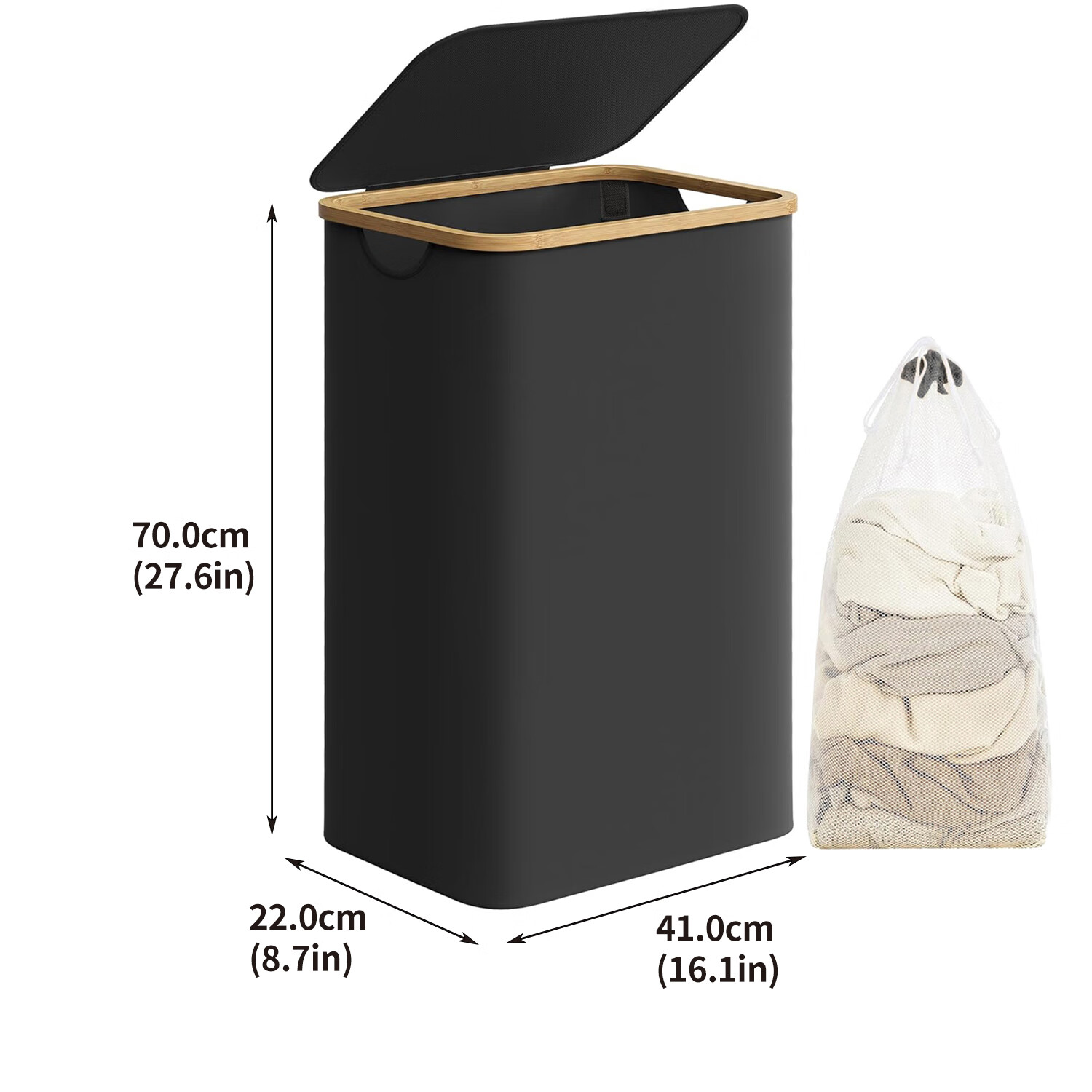 洁比世脏衣篓大容量卧室脏衣篮分类洗衣篓家用脏衣服收纳筐带盖子SN3484 小号-黑色(加厚防水牛津布+送内