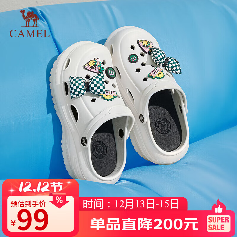 骆驼（CAMEL）洞洞鞋女时髦DIY原创鞋花松糕厚底凉拖鞋 L24M071642 白色 38/39 