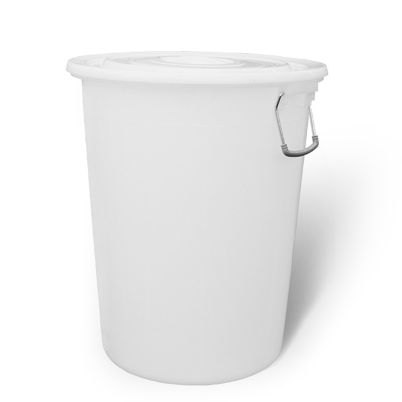 众诺中田圆形塑料桶 垃圾桶 收纳带盖纯料加厚 60L纯白色（直径44.5CM 高度53CM）