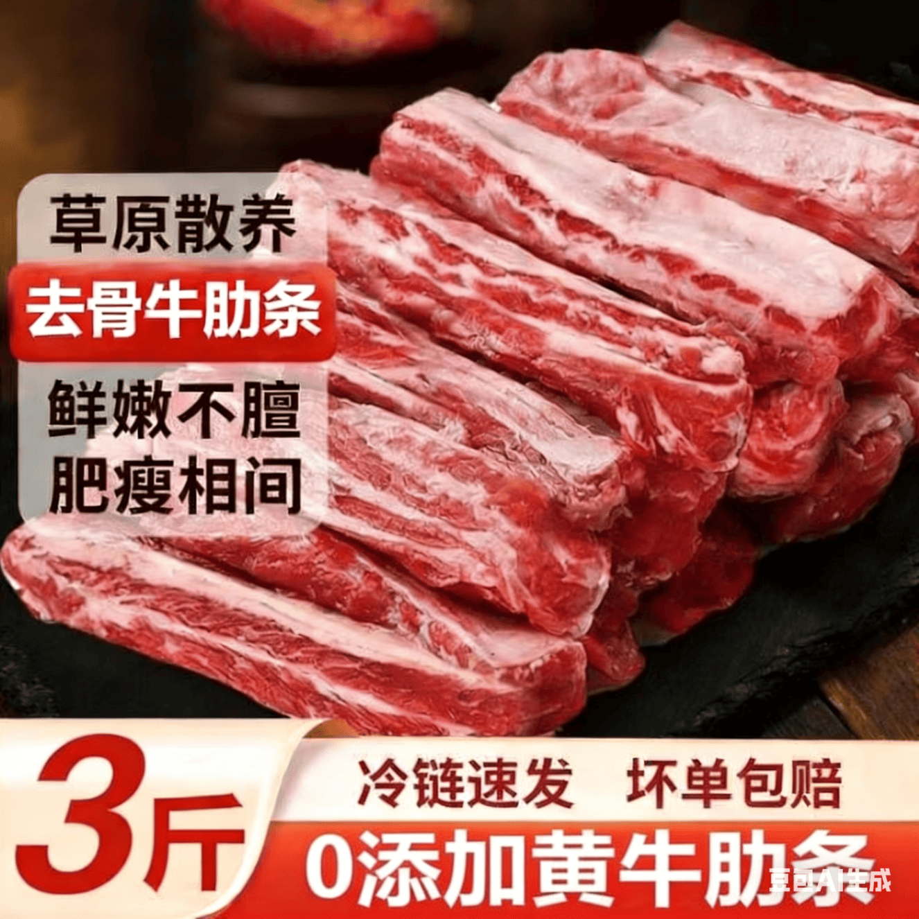 闲味客京东物流草原黄牛新鲜原切生鲜去骨牛肋条牛腩肉鲜切牛肉烧烤食材 黄牛肋条3斤+炖肉包