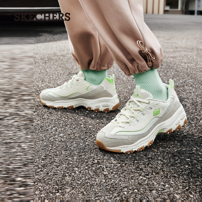 斯凯奇（Skechers）女鞋缓震舒适运动鞋厚底休闲鞋增高老爹鞋149589 自然色/柠檬色/NTLM 37