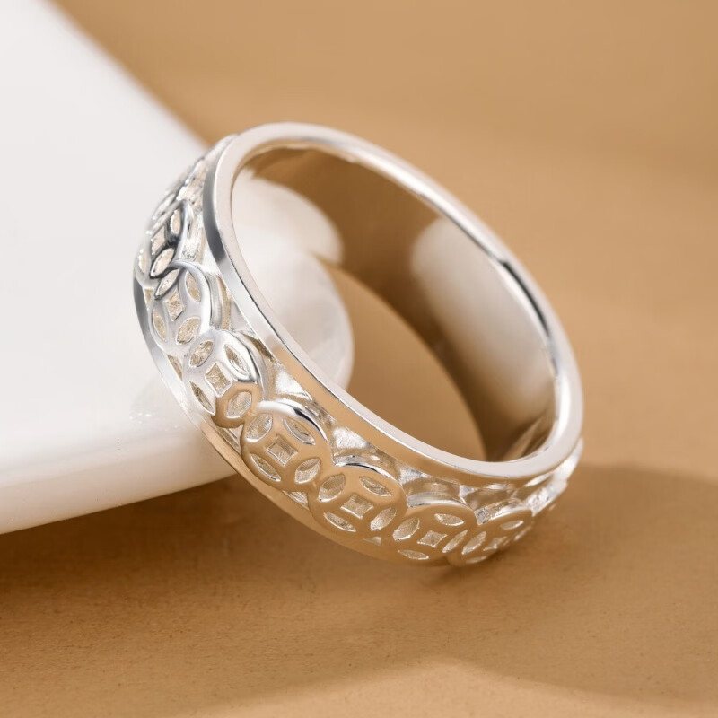 KZDS999纯银可转动古钱币戒指戒解压款闭口旋转转运个性创意食指指环 金钱币转动戒指 26号【手指周长约66MM】