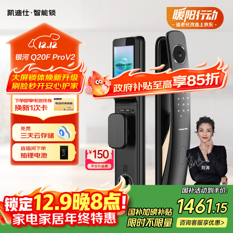 凯迪仕（KAADAS）人脸智能门锁高清大屏猫眼电子锁 银河Q20F Pro(V2)小超跑新升级 Q20F Pro(V2)-超清巨幕版