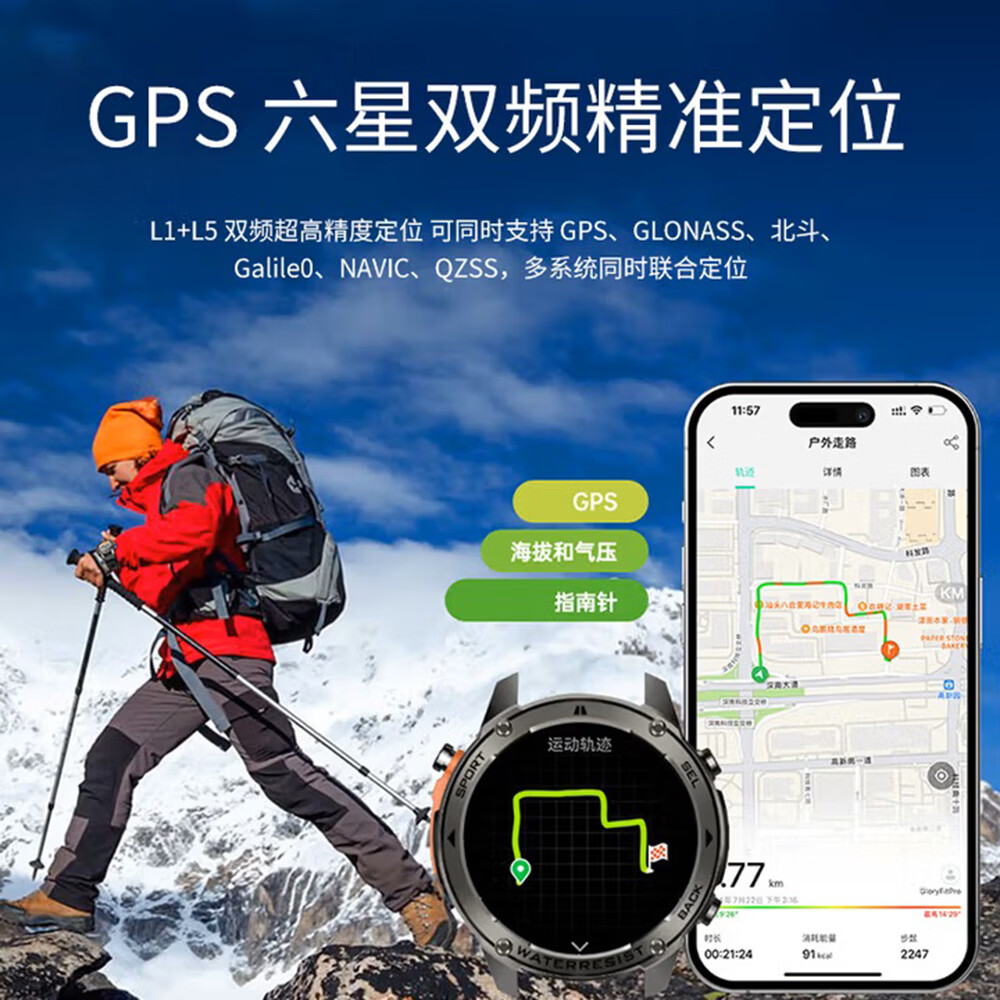 NINEWINDNinewind DM56 GPS跑步运动手表50米深度防水心率监测多功能游泳智能手表 DM56#银色 GPS+50米深度防水+通话+指南针+健康监测