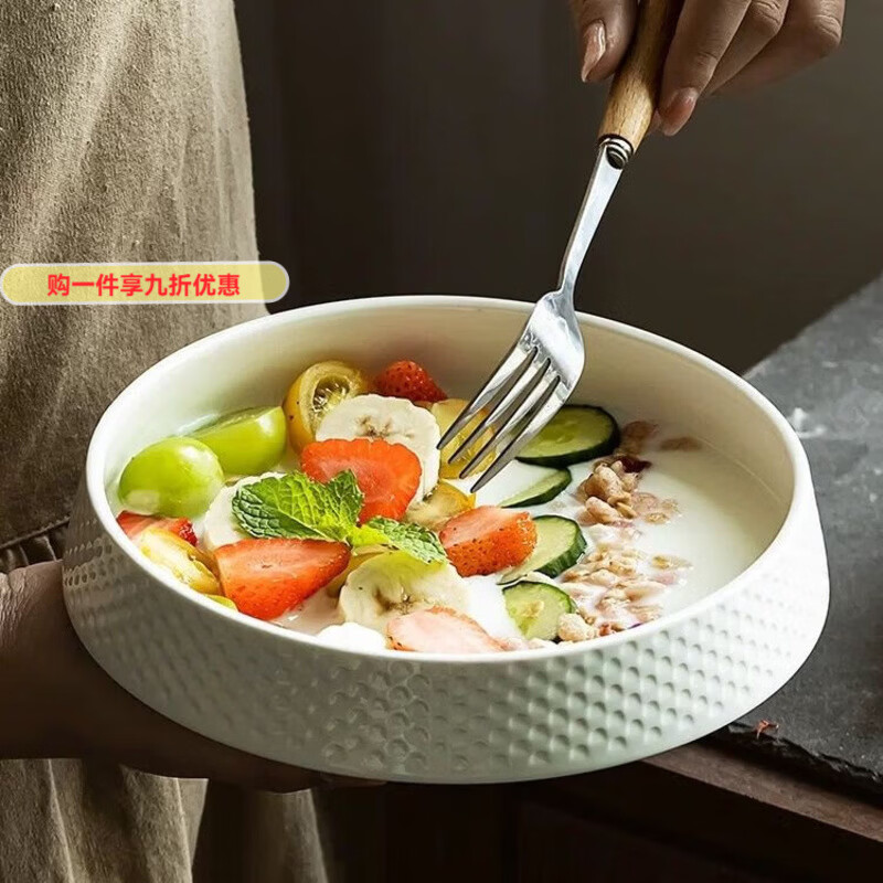 GIOIO蒸蛋碗专用陶瓷汤碗家用深盘汤盘高级感深碗大碗米饭碗日式餐具 7英寸高尔夫碗【亮光白】