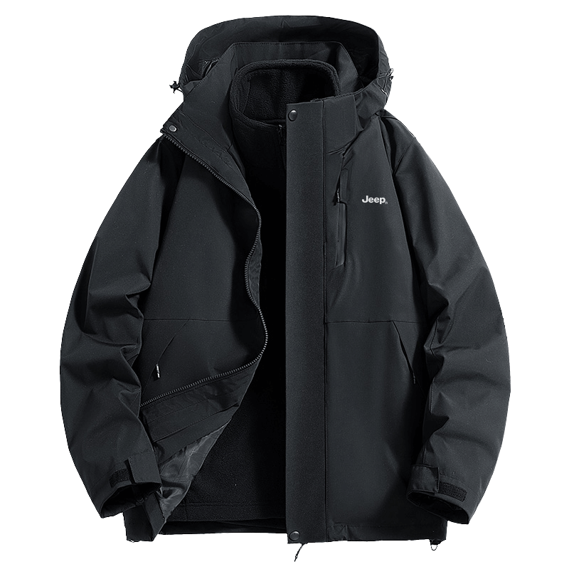JEEP冲锋夹克衣男女同款三合一两件套保暖防风加绒外套 幻影黑 2XL