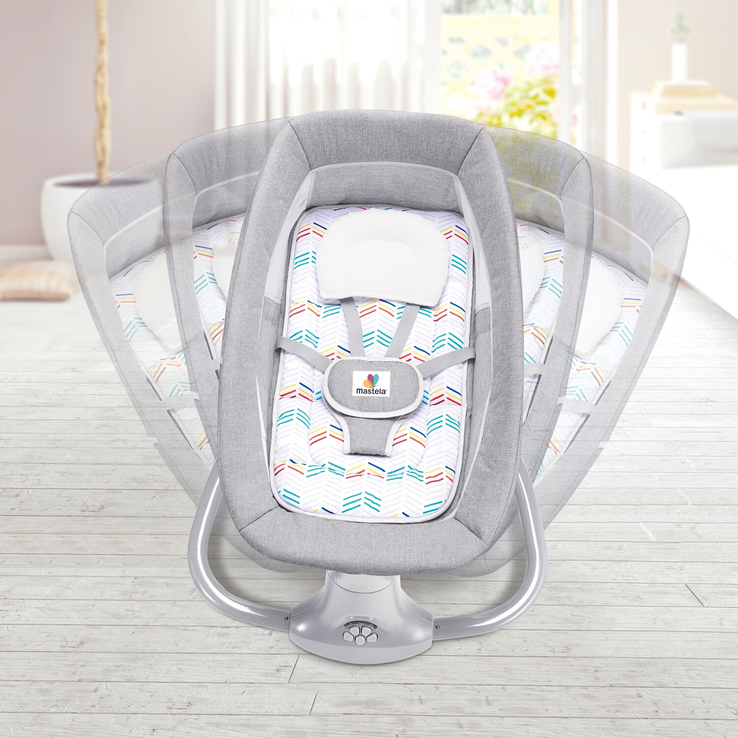 MASTELA哄娃神器新生儿婴儿电动摇摇椅婴幼儿安抚摇篮椅宝宝摇椅可躺可坐 三合一摇椅 摩卡灰（无餐盘）
