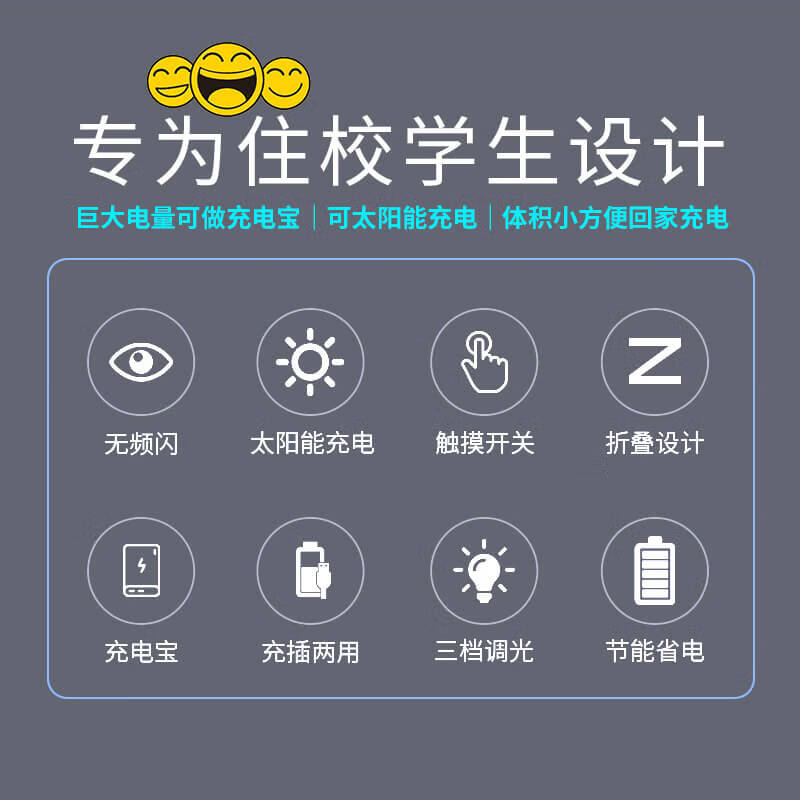 秒舒康学生夹子台灯学习护眼小夜灯宿舍床头灯可充电长续航便携手电筒 Z11超长续航太阳能充电折叠灯
