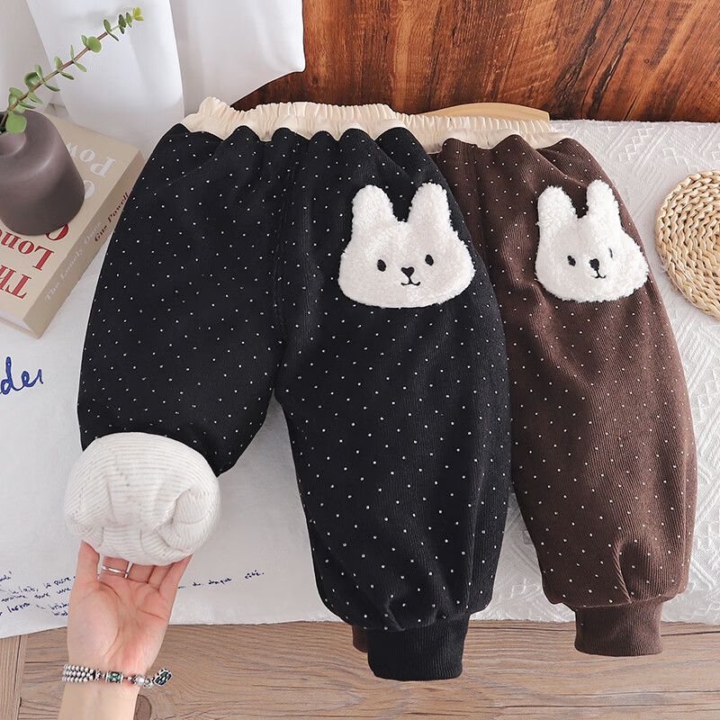 女童棉裤加绒加厚一条过冬新款2025洋气冬季宝宝厚实三层夹棉裤子 粉红色-兔头加厚棉裤一条过冬 130 裤长64