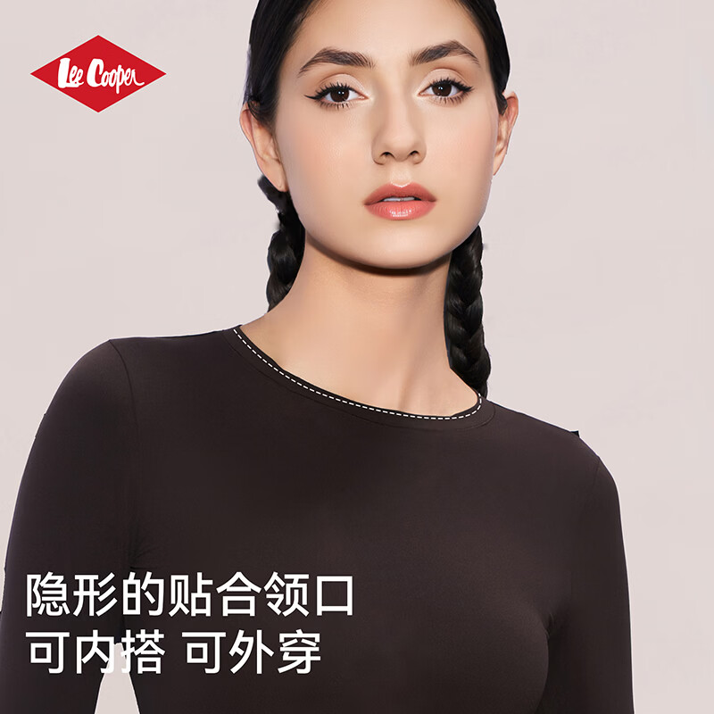 Lee Cooper【孟子义同款】羊毛保暖秋衣女士肌底衣圆领上衣打底衫内搭上衣 朗姆酒肤色(圆领) (10-20°C) XL (115-130斤)