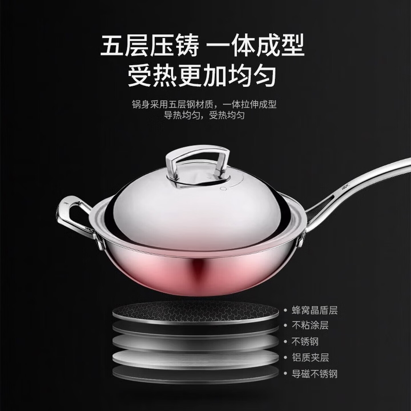 WMF福腾宝不锈钢轻油少烟蜂窝晶盾半面屏炒锅