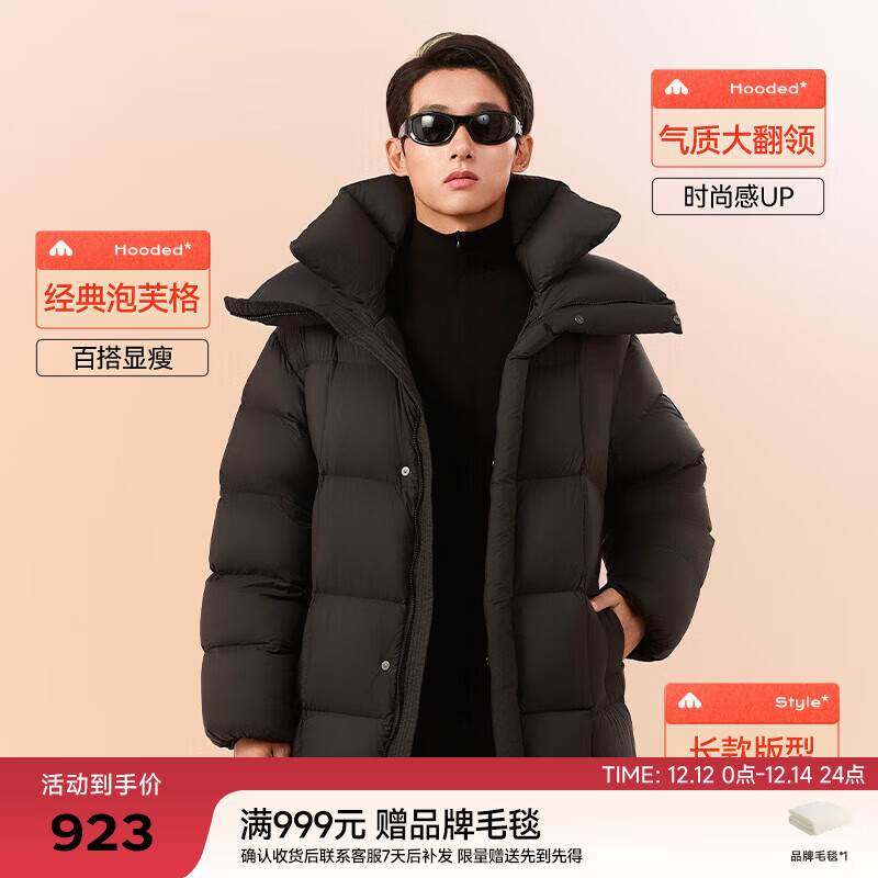 美力城长款羽绒服女男士情侣款户外加厚鹅绒服暖天鹅512 黑色 L