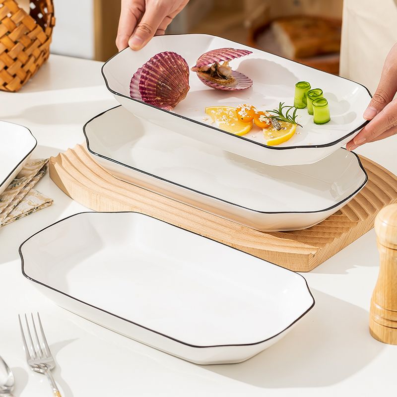 咏夏鱼盘家用新款2025陶瓷长盘高颜值蒸鱼专用盘子红烧鱼盘子清蒸鱼盘 10.5英寸长方鱼盘1只装