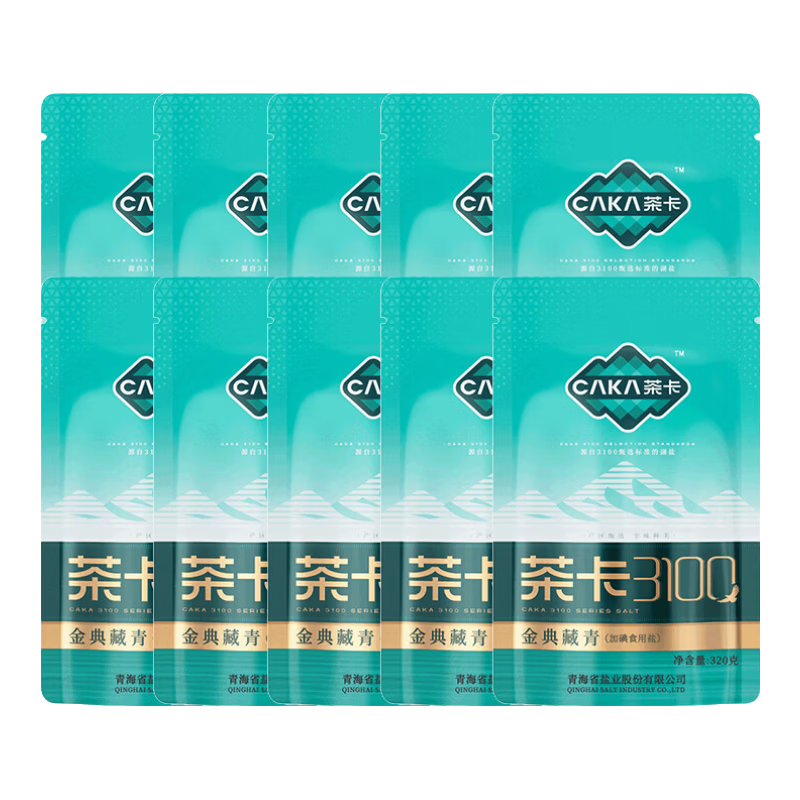 茶卡3100金典藏青鹽加碘食用鹽家用無添加無抗結(jié)劑天然青海湖鹽 3100加碘金典藏青10包320g*10袋