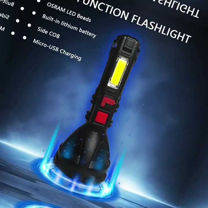 魔铁【工厂直发】爆亮手电白激光超强远射多功能变焦便携式户外家用应 800毫安