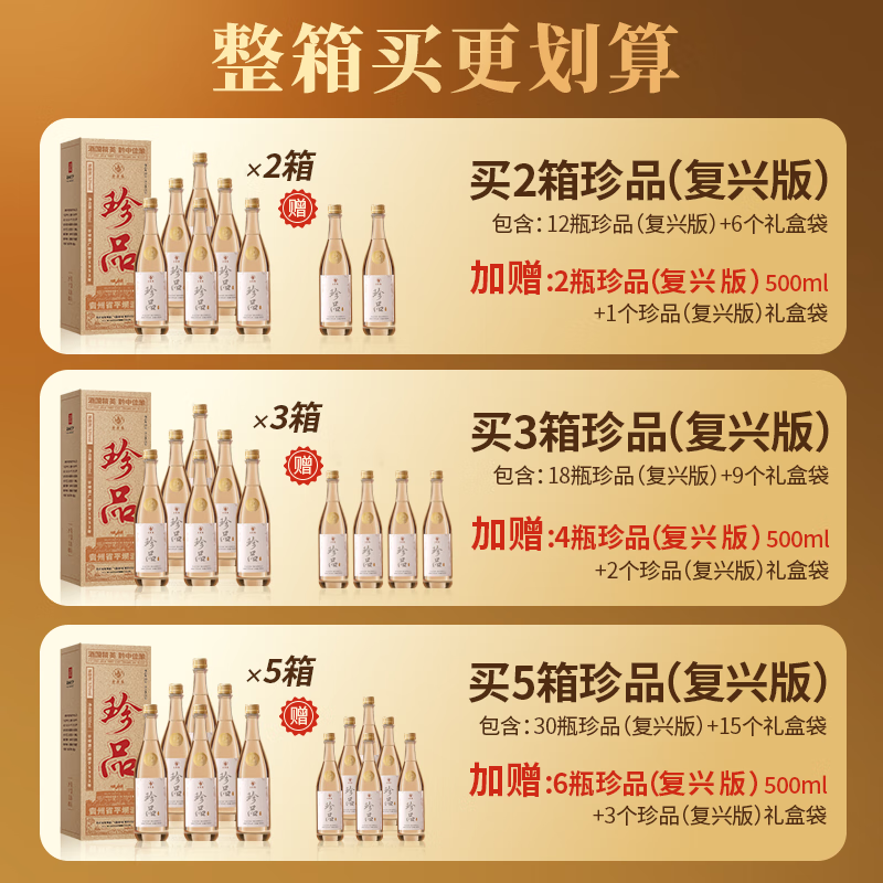 金壶春珍品光瓶纪念酒贵州平坝酱香型白酒53度酱酒宴请送礼  53度 500mL 2瓶 *赠手提礼袋