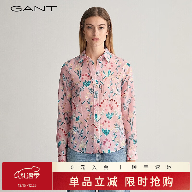 GANT/甘特春季新款女士时尚气质法式复古衬衣直筒印花长袖衬衫上衣 脸红的粉红色 36