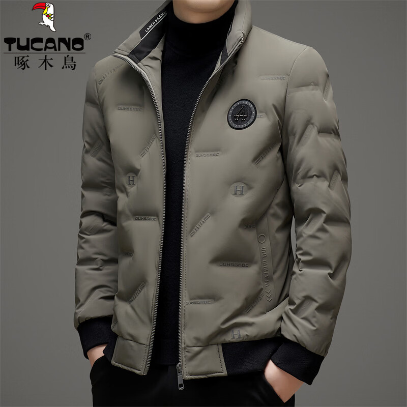 啄木鸟（TUCANO）羽绒服男短款立领90鸭绒保暖外套2026年最新款冬季御寒男士衣服 上青 M (170) 【推荐90-115斤】