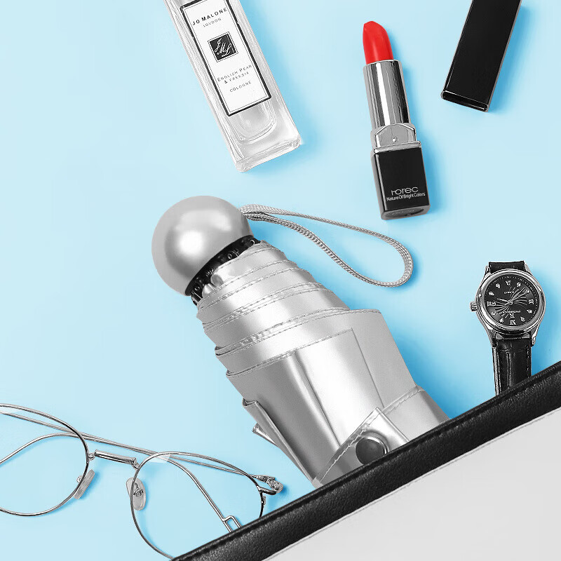 恋云【优选好物】新款钛银胶八股五折伞加大防晒折叠迷你两用雨伞 手动uv藏青(三折8骨) 21寸*8骨