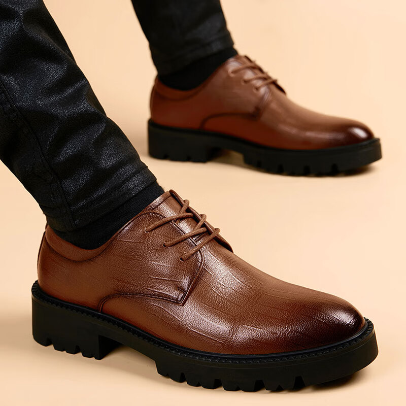 Walker Shop轻奢品牌皮鞋男款真皮厚底英伦透气软底内增高婚鞋商务正装男鞋 高档黑色【品牌男鞋 礼盒包装】 42