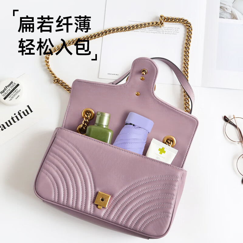 南乔【好物优选】创意防晒黑胶晴雨伞迷你小六折伞女六折包包伞晴雨两 普通柄 浅粉色 （布套包装） 19寸6骨-六折配色柄