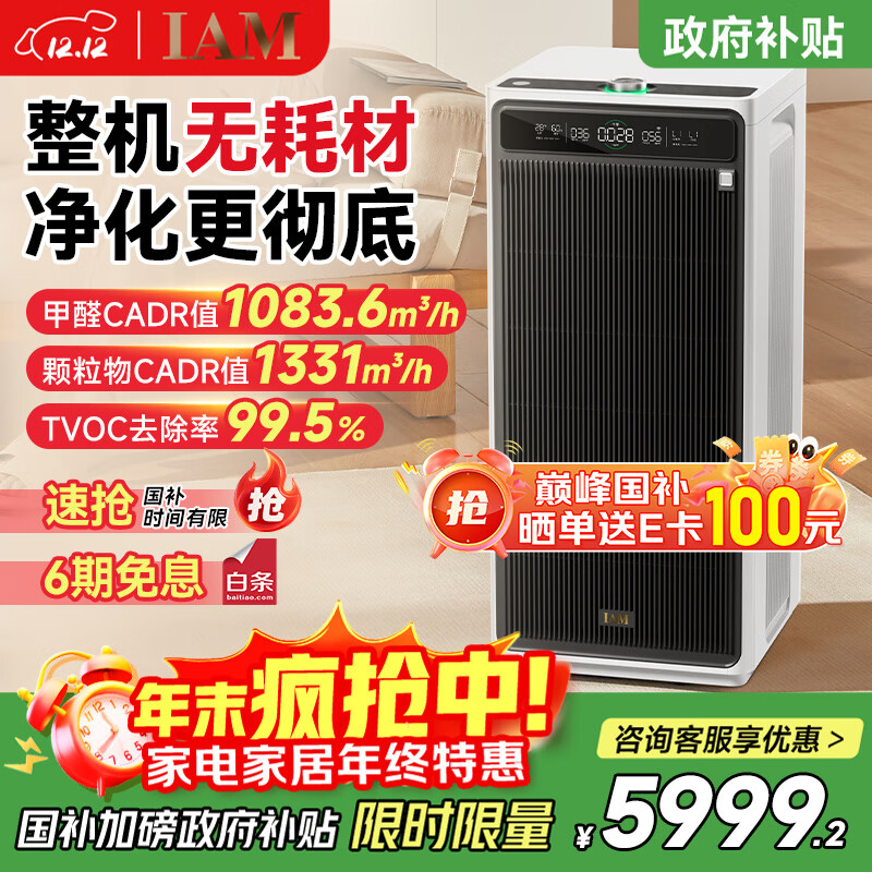 IAM无耗材空气净化器家用医护级除甲醛除菌吸烟除异味过敏原净化客厅卧室鼻炎国家补贴 M9 Pro
