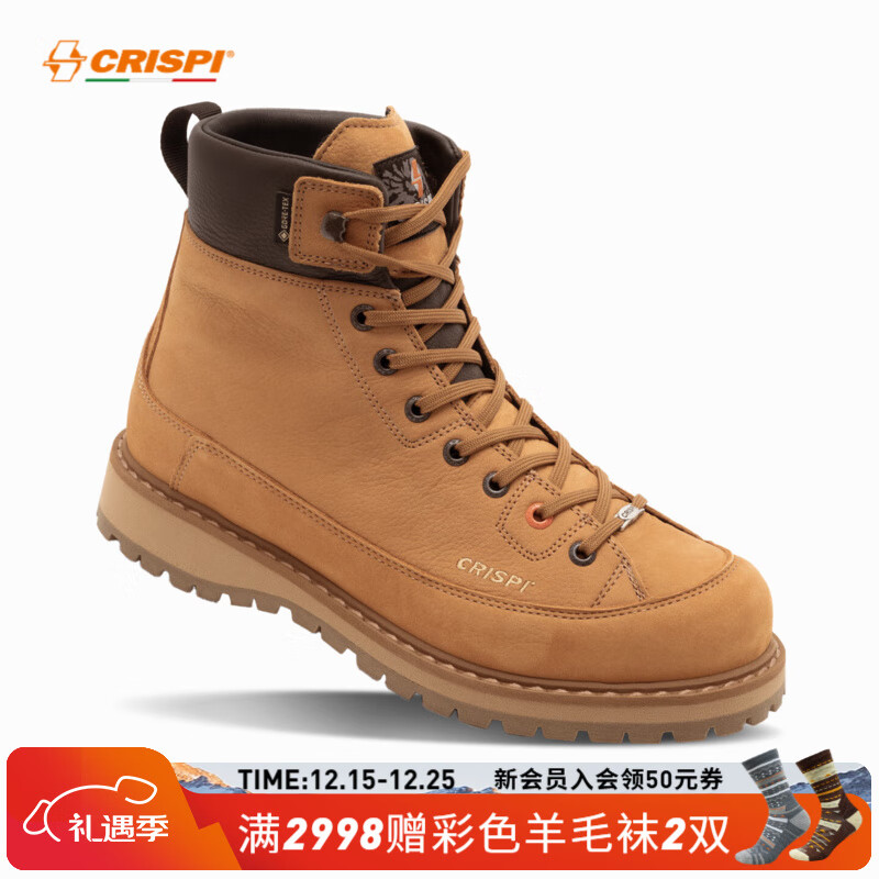 CRISPI秋冬复古马丁靴高帮男女户外工装靴徒步鞋摩纳哥LEEDS大黄靴 单鞋-小麦黄 36
