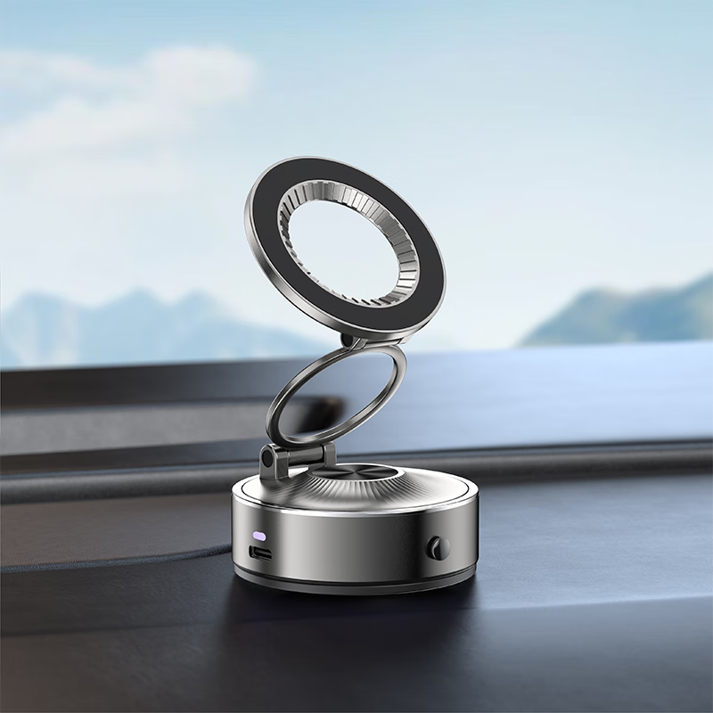 第三感全自动真空吸附金属磁吸旋转车载手机支架汽车桌面直播电动支架 全自动真空吸附金属磁吸旋转支架【玄锖黑】