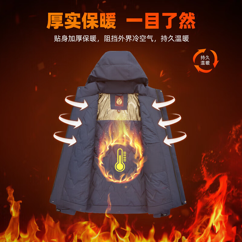 SHANSHAN棉服男秋冬新款防风保暖可脱卸连帽石墨烯棉服男士外套 黑色 XL (175) /175【推荐体重105-115斤】