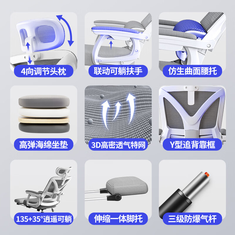 惠寻电脑椅电竞椅子人体工学游戏人工力学座椅久坐宿舍学习可躺办公椅 【Pro焕新】悬浮撵腰+4级气杆+黑框黑