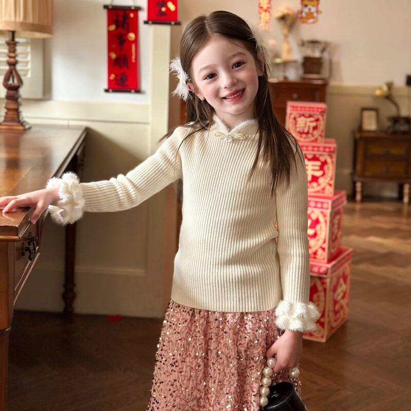 栀了成长记女童装国风唐装夹棉马甲2025冬季儿童甜美外穿背心上衣 打底衫 110