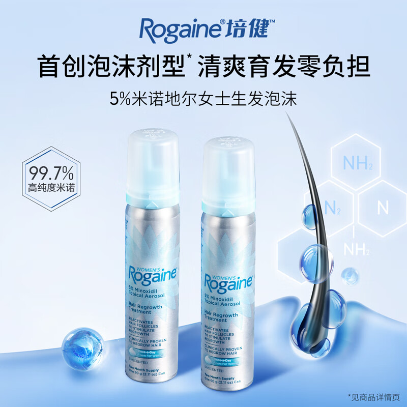 美国Rogaine落健 米诺地尔5%米诺地尔酊生发泡沫 生发育发生发液 60g*2瓶