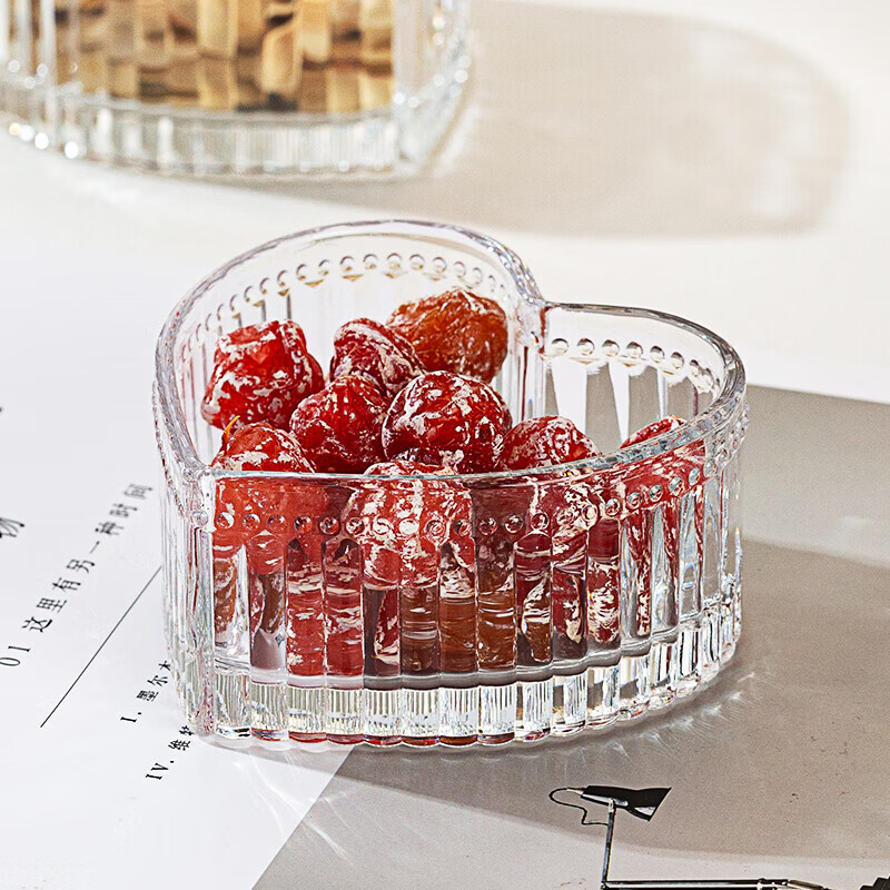 青苹果干果盘分格水果盘家用糖果零食点心盘年货礼赠必备 竖纹爱心五件套