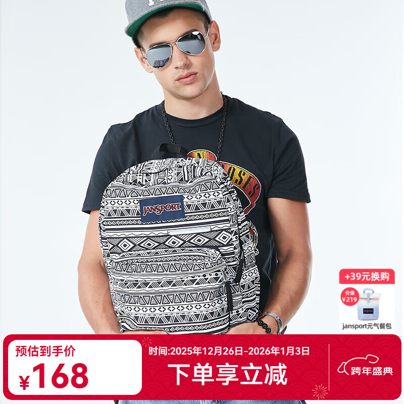 JANSPORT杰斯伯双肩包女男时尚休闲双肩包/裁切不一样花纹会不一致 T50F0GT黑白几何拼接-电脑隔层